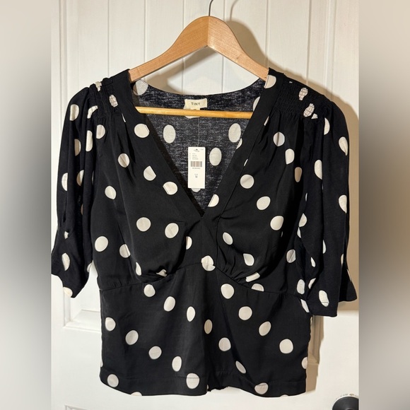Anthropologie-TINY-Black and White Polka Dot Women's Top - Picture 7 of 10
